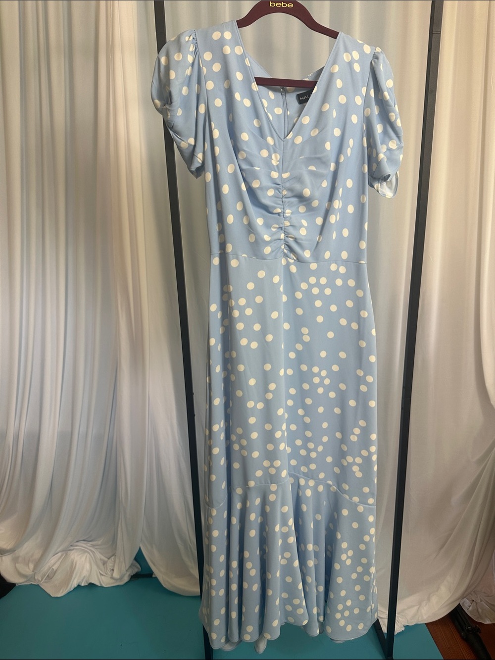 H by Halston Light Blue Polka Dot Maxi Dress